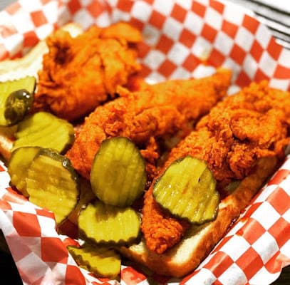 Helen's Hot Chicken Nashville hot chicken restaurant exterior and signature spicy fried chicken